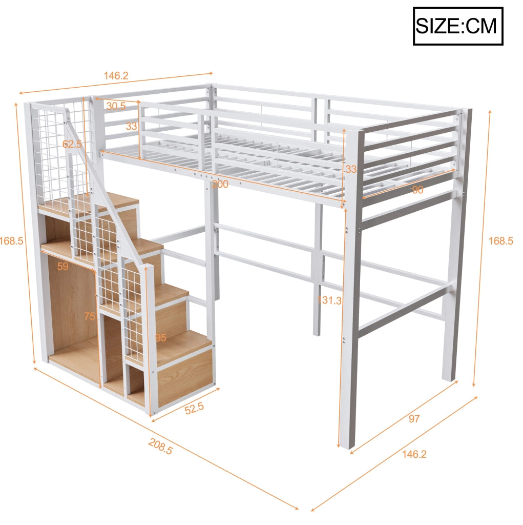 Letto a soppalco 90x200 cm in metallo bianco con guardaroba integrato HOMVRA