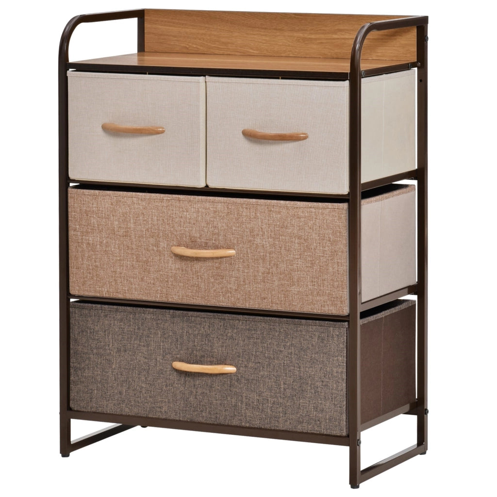 EasyComfort Mobile Cassettiera da Camera da Letto e Soggiorno, Cassettiera con 4 Cassetti Pieghevoli in Tessuto e Ripiano in MDF, 58x29x78.5cm, Multicolore