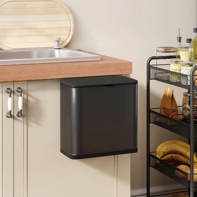Pattumiera da cucina 8 l con coperchio; da appoggio o appendere; acciaio inox 410 nero 32 × 20 × 37 cm