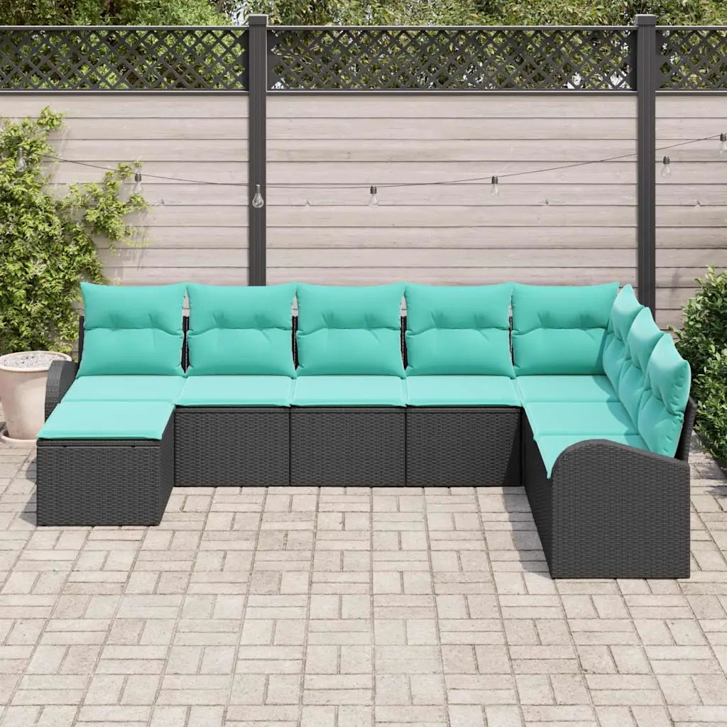Set di divani con cuscino 8 pcs Nero e Turchese polyrattan 3354835