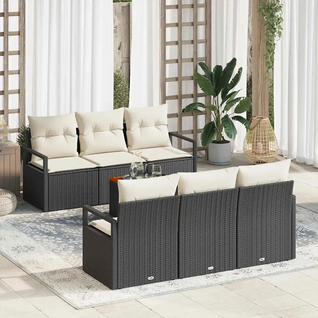 Set Divano da Giardino con cuscino 7 pcs Nero polyrattan