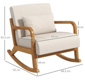 Sedia a dondolo imbottita ULEVR 64,5x92x81,5 cm con braccioli e supporto lombare rimovibile, bianco crema