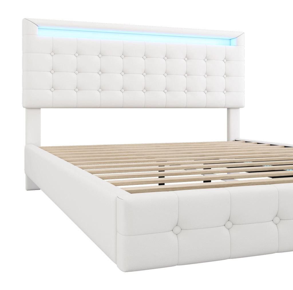 LETTO Flottante 140x200 cm in PU Bianco con LED e testiera regolabile