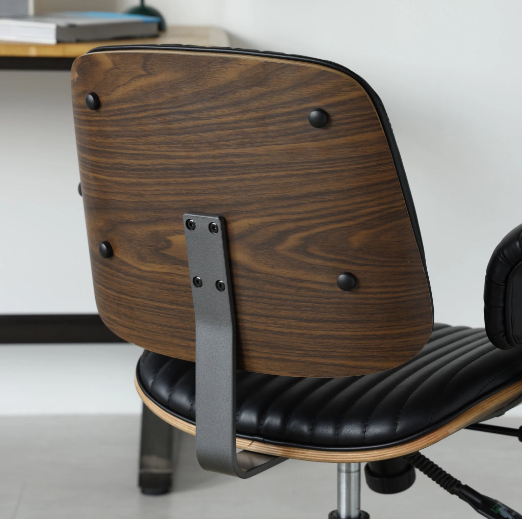 Sedia da ufficio girevole 360° con ruote e braccioli imbottiti in pelle PU nera