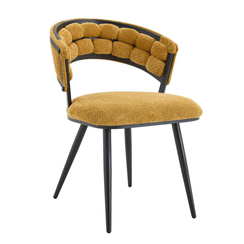 Set di 2 Sedie da Pranzo in Velluto Giallo con Struttura in Metallo Nero