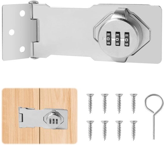 Hasp di Sicurezza Hasp Cassetto Combinazione Cassetto con Codice Numerico 4,5 Pollici Tre Fori Argento con Viti Cassetto di Sicurezza per Cassetto Porte Piccole Cassetto