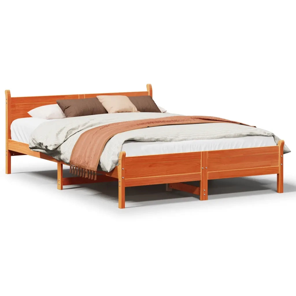 Letto senza Materasso-Struttura Letto Marrone Cera 135x190 cm in Legno di Pino 644478