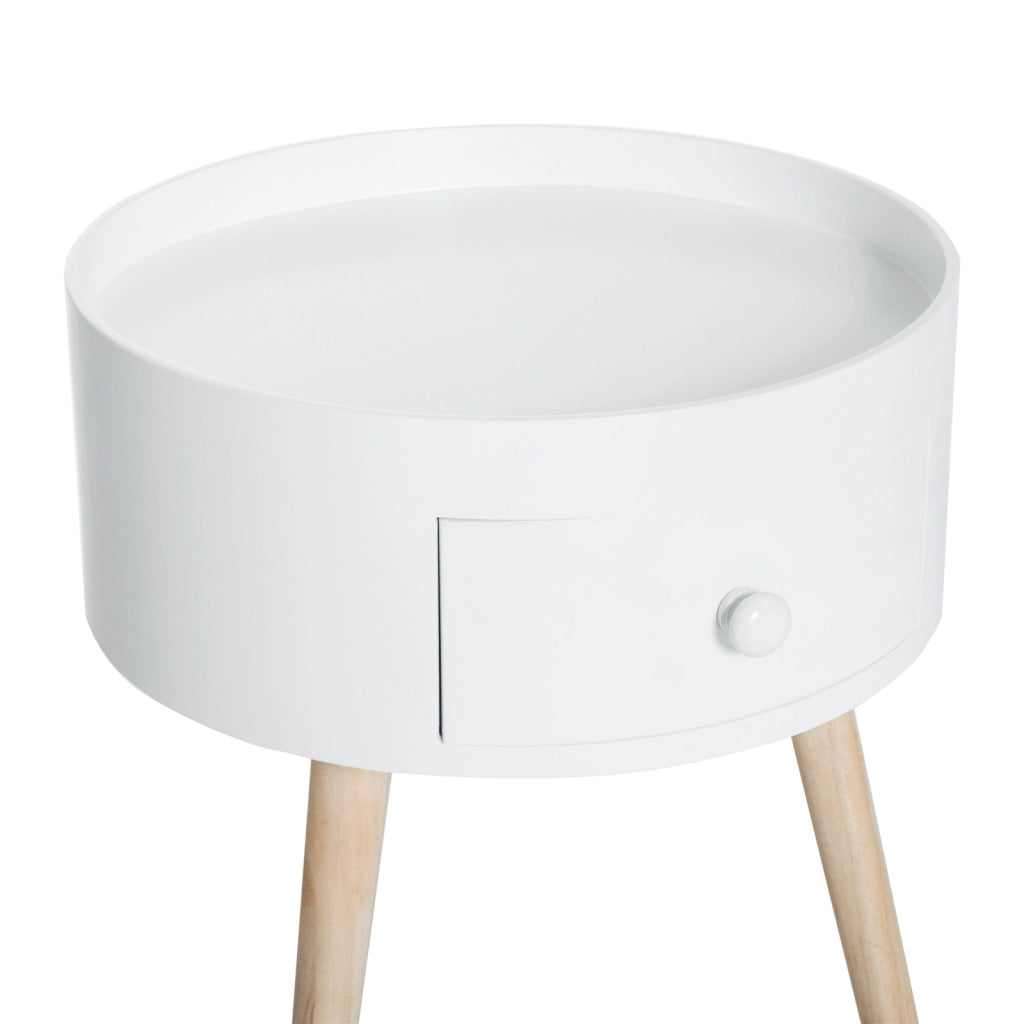 Tavolino con cassetto in legno bianco