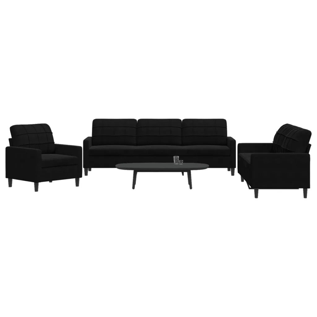 Set di Divani 3 pz con Cuscini Nero in Velluto