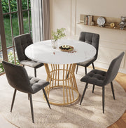 Set tavolo da pranzo rotondo con 4 sedie in velluto; ? 100 cm; piano MDF effetto marmo