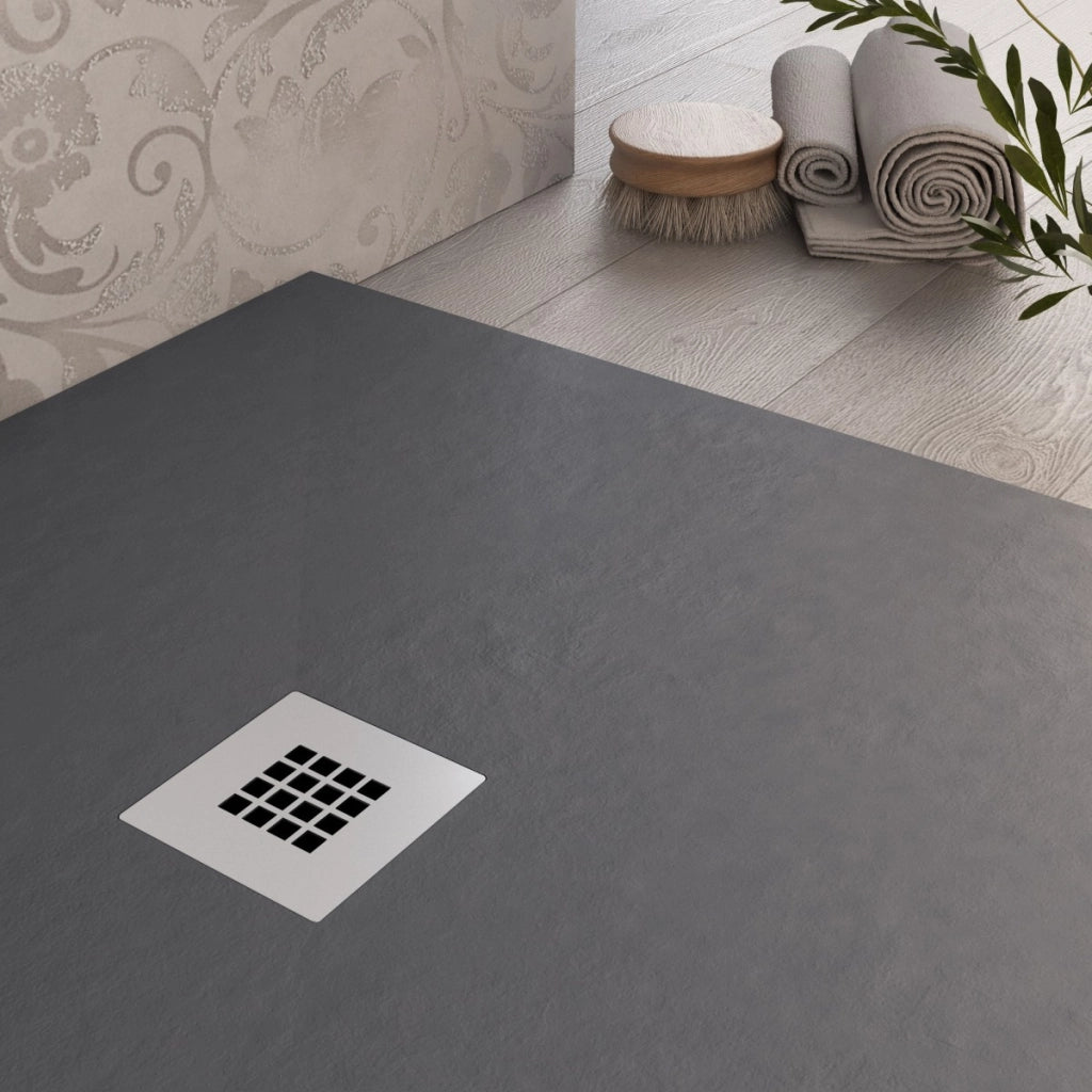 Piatto doccia in marmo resina grigio scuro pietra cemento plus, misura 80x80