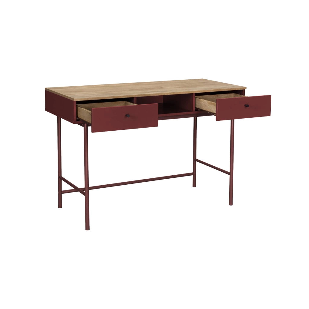 Scrivania decorativa in legno e ferro con 2 cassetti e 1 scomparto,
