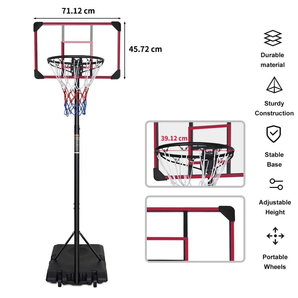 Canestro da basket portatile 170-213 cm su ruote nero rosso interno esterno