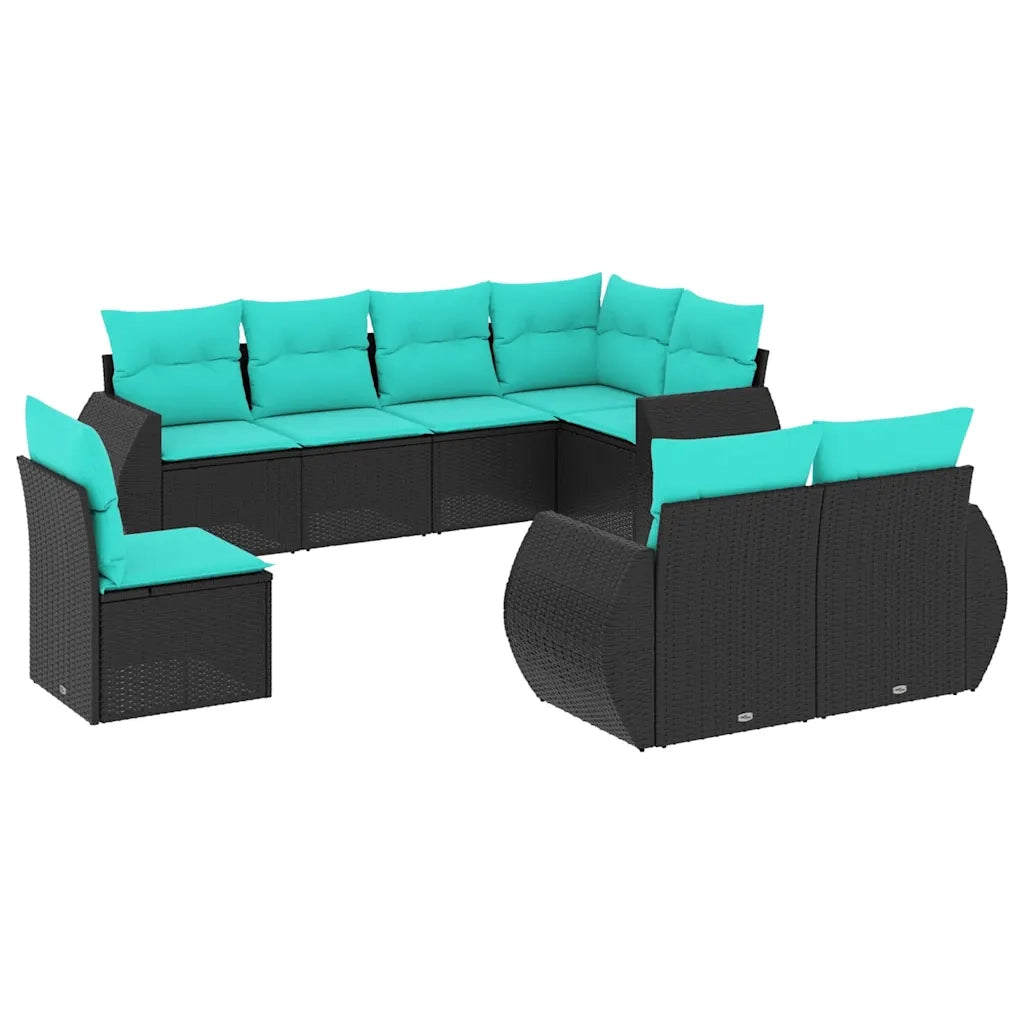 Set Divani da Giardino 8 pz con Cuscini Nero in Polyrattan 3221636