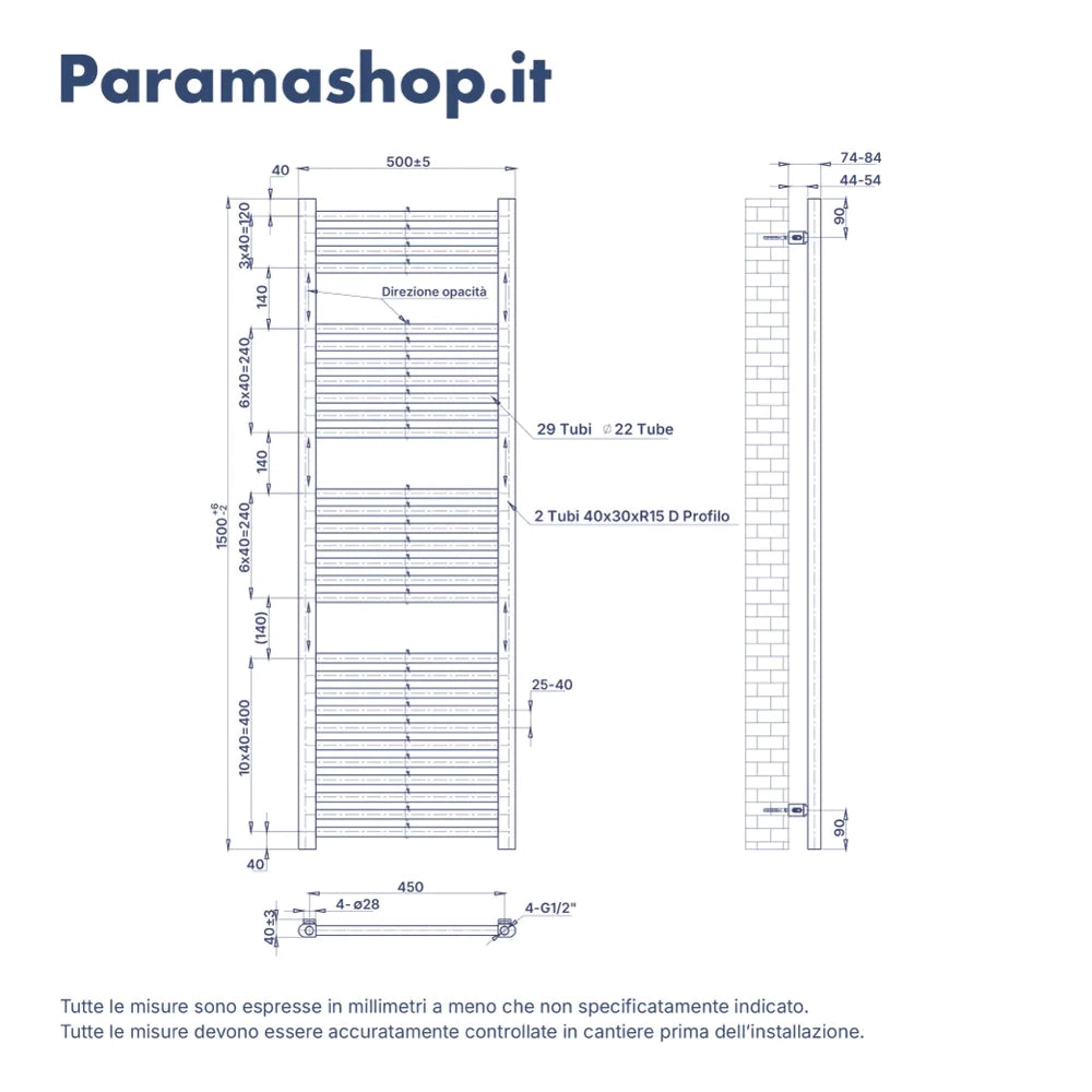 Termoarredo idraulico 1800x500 oro spazzolato interasse 450 | Polaris