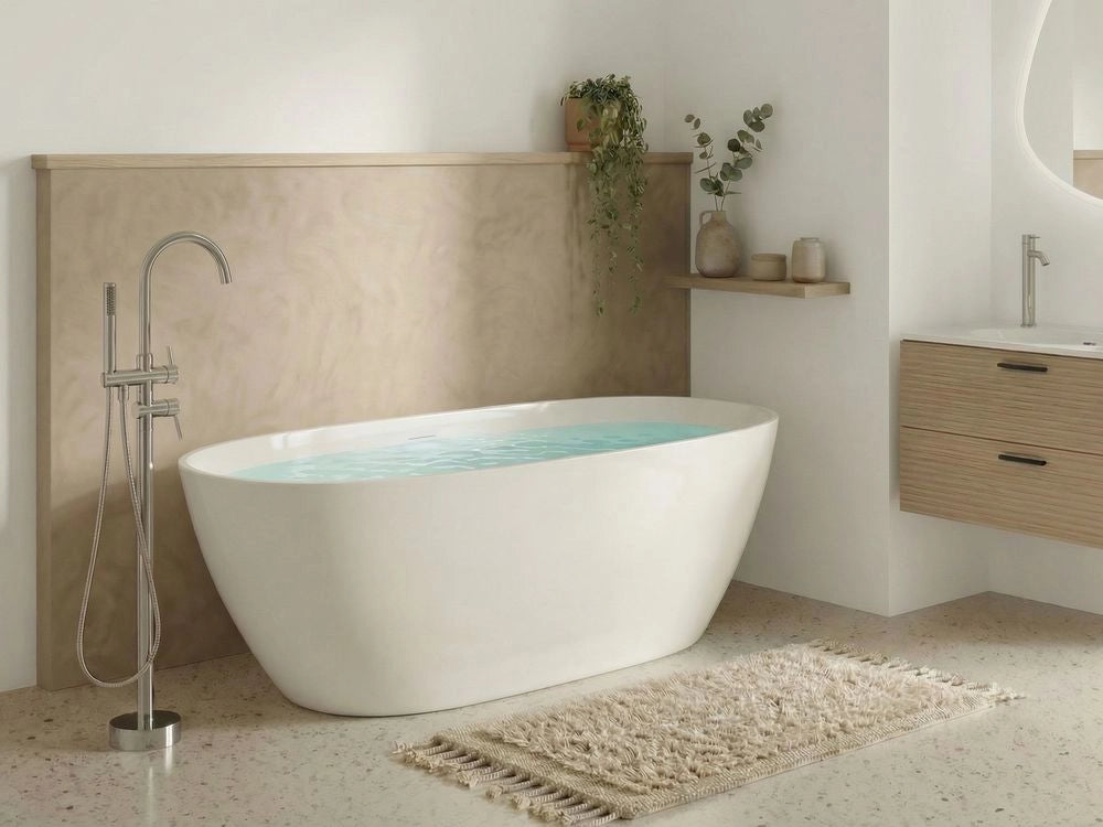 Vasca da bagno freestanding in acrilico bianco 160 cm design moderno forma ovale