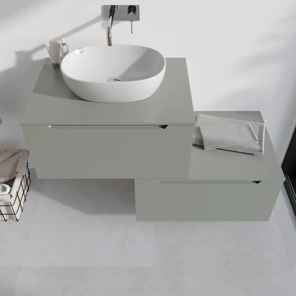 Mobile bagno sospeso modulare 60cm smoke green opaco due cassetti con top | Bako
