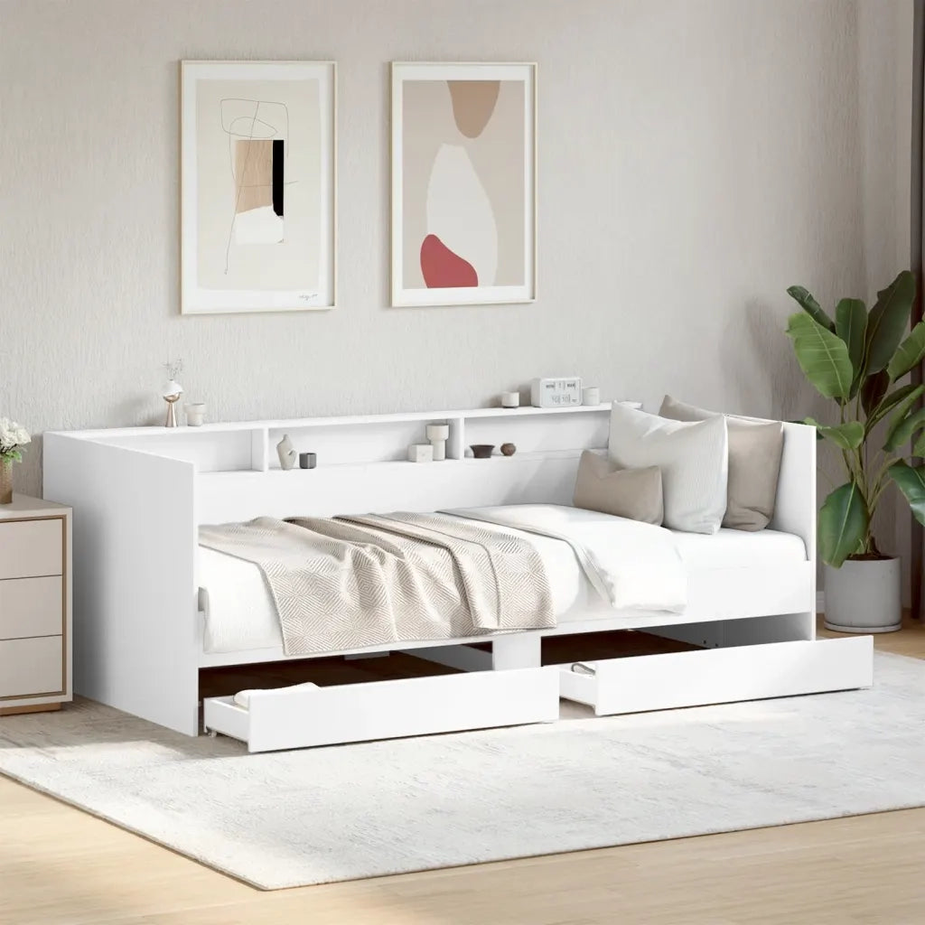 Divano Letto con Cassetti senza Materasso Bianco 90x200 cm 3280846