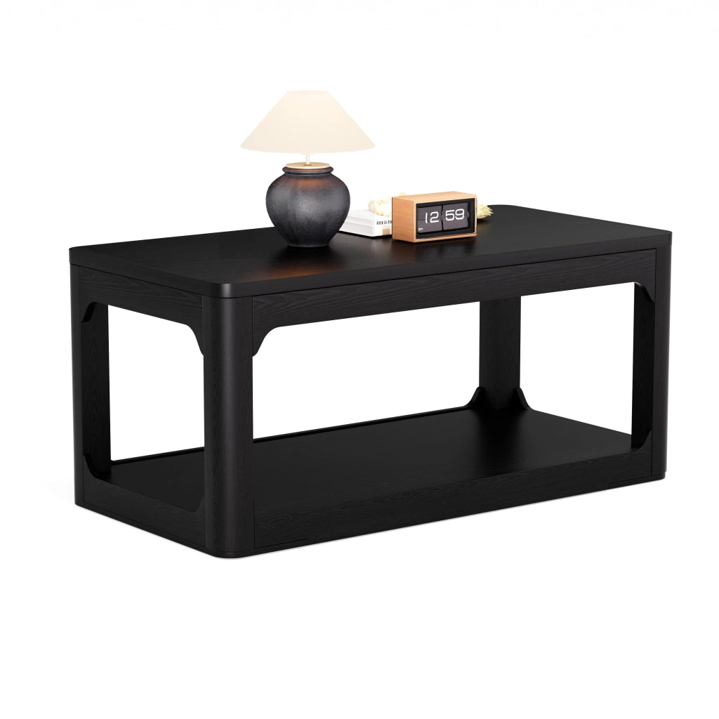 Tavolino da salotto con 2 ripiani aperti, design moderno in MDF nero, per soggiorno e camera da letto
