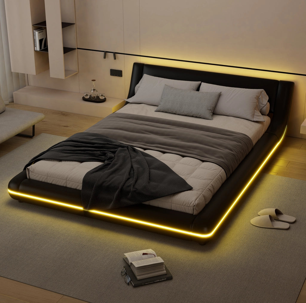 Letto basso 140x200 cm in PU con LED ambientale