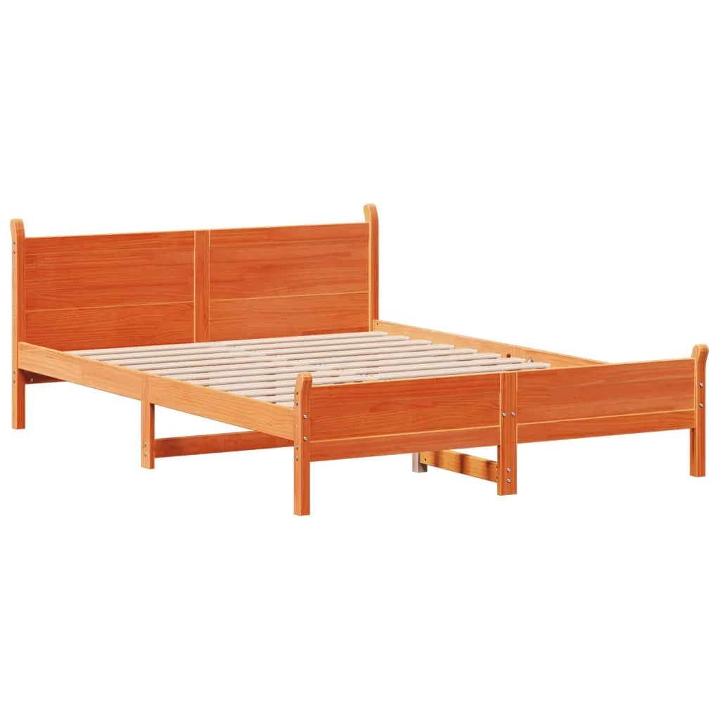 Letto senza Materasso-Struttura Letto Marrone Cera 135x190 cm in Legno di Pino 644478