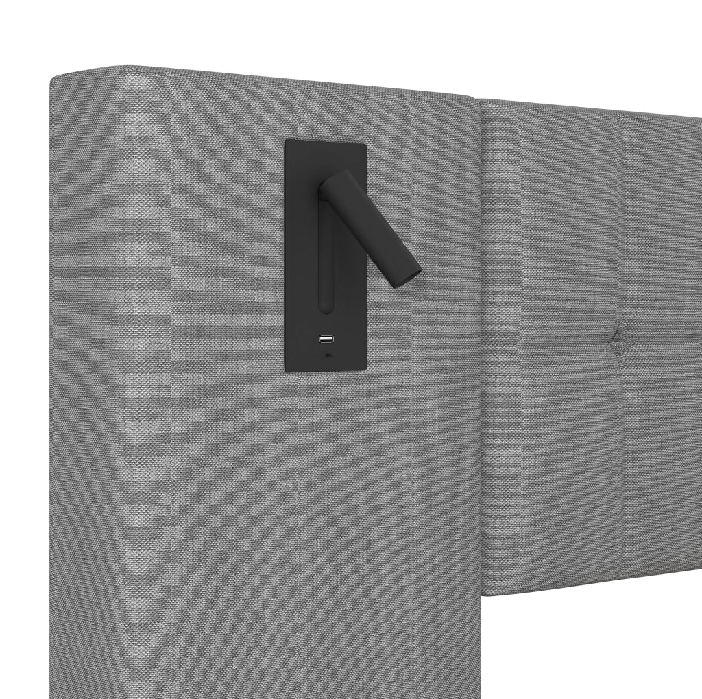LETTO Imbottito 180x200 cm Grigio con LED, USB e spot, senza materasso