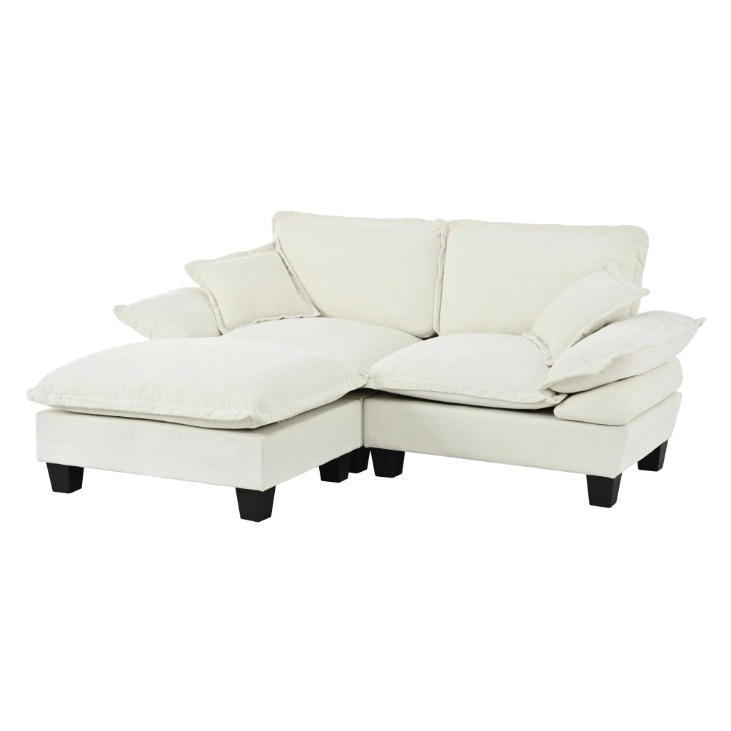 Divano angolare modulare nuvola 3 posti 194x151x90 cm con pouf mobile; ciniglia beige