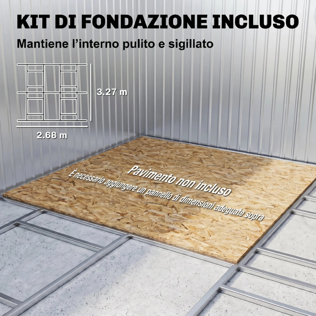 Casetta da Giardino con 2 Porte Scorrevoli e 4 Prese d'Aria in Acciaio, 340x386x200cm, Giallo