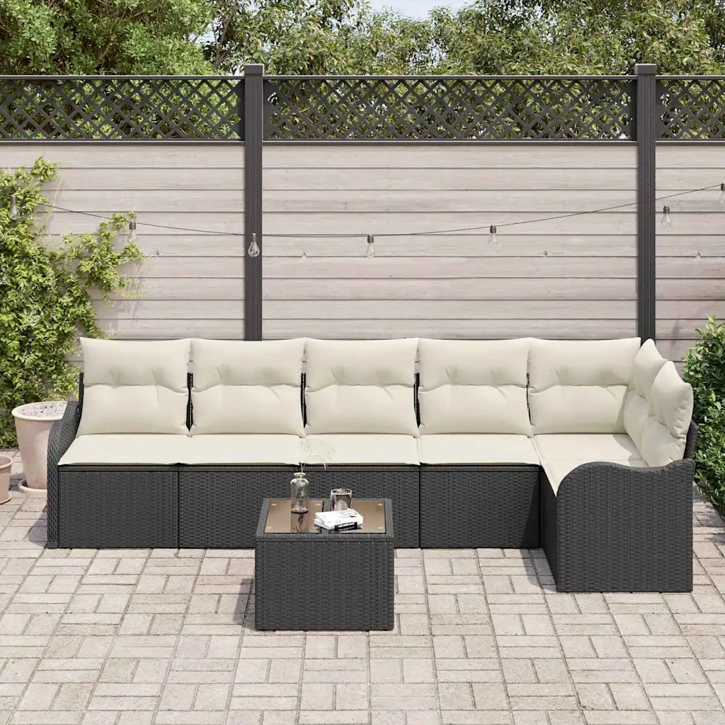 Set Divano da Giardino con cuscino 7 pcs Marrone Poly Rattan