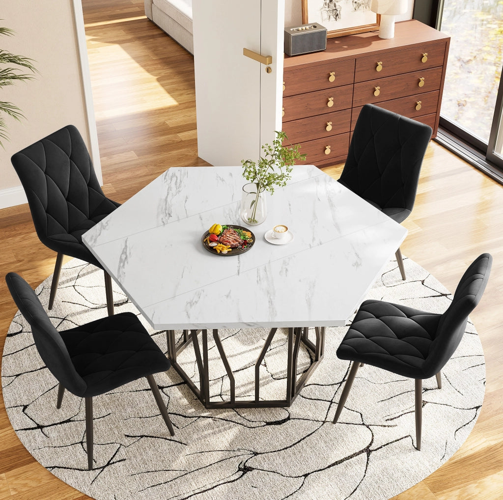 Set tavolo esagonale e 4 sedie nero/bianco/verde stile moderno