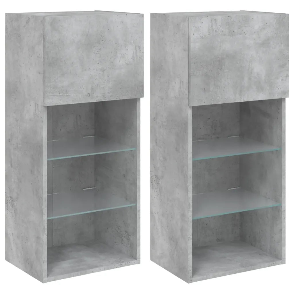 Mobili TV con Luci LED 2pz | Armadietto TV | Mobile Porta TV Grigio Cemento 40,5x30x90 cm