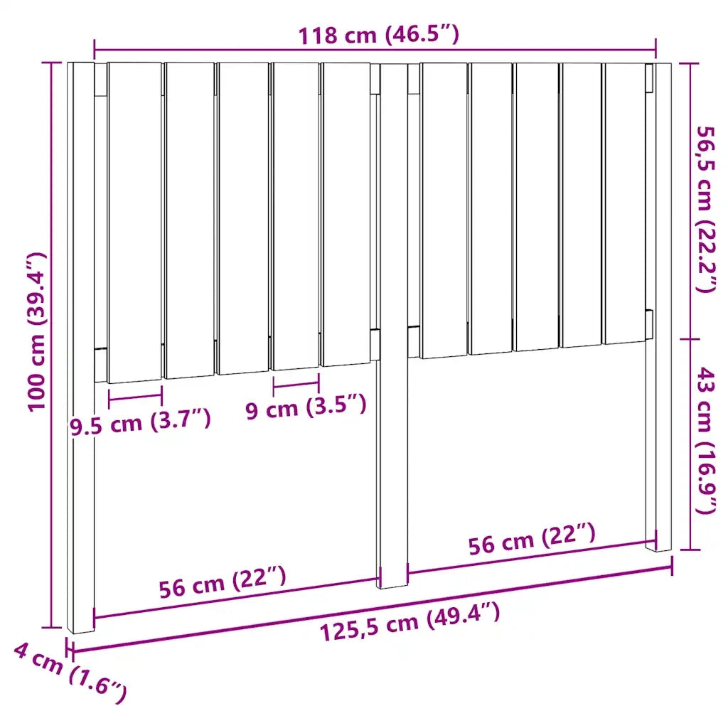 Testiera per Letto Grigia 125,5x4x100 cm Legno Massello di Pino 818862