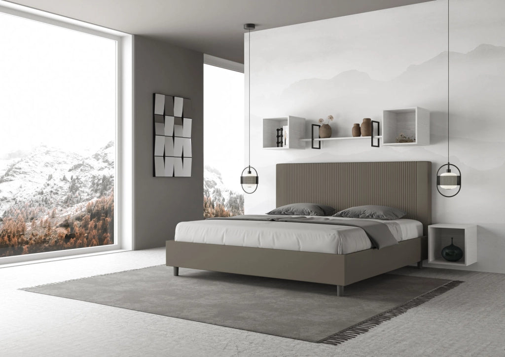 BS COM Letto matrimoniale king size senza rete imbottito 180x200 similpelle cappuccino