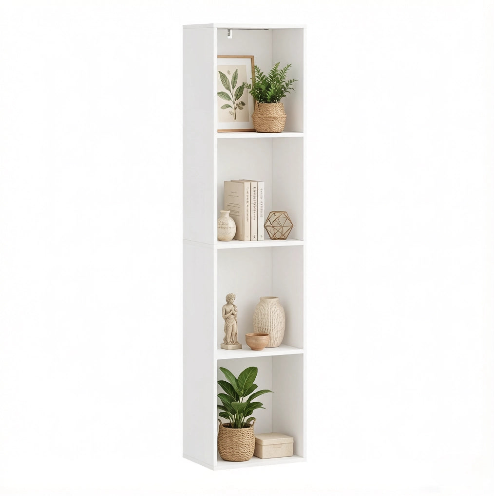 Libreria verticale bianca a 4 ripiani con illuminazione RGB