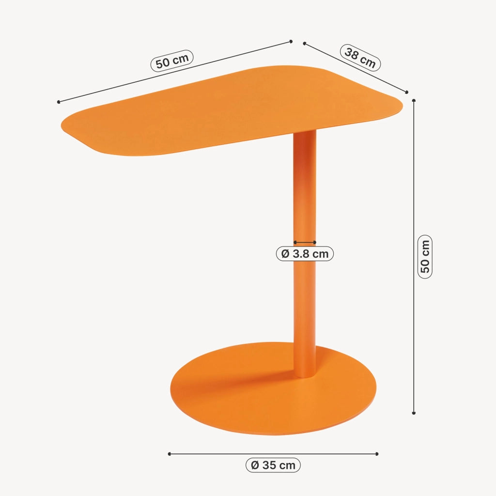 Tavolino Laterale Nastätten in Metallo con Piano di Appoggio Trapezoidale - Arancione [en.casa]
