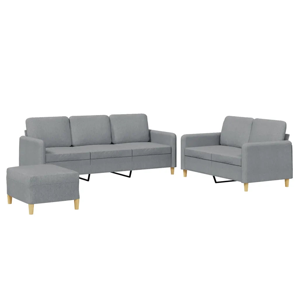 Set di Divani 3 pz con Cuscini Grigio Chiaro in Tessuto