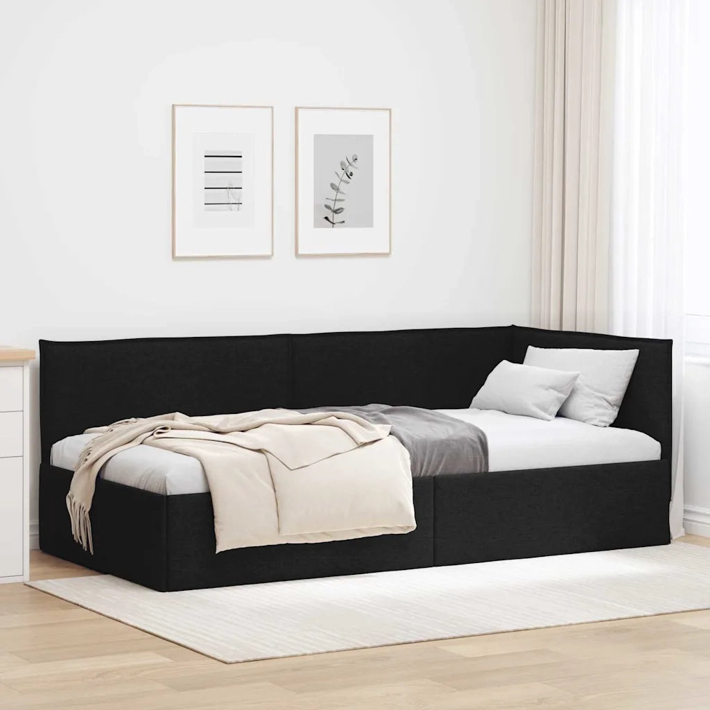 Cornice del letto ad angolo Nero 90 x 200 cm Tessuto