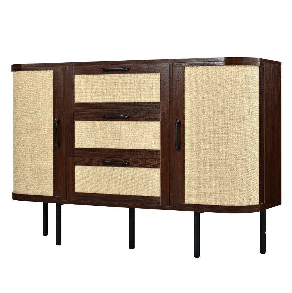 Set soggiorno con mobile TV e sideboard; frontali effetto intrecciato; MDF; noce