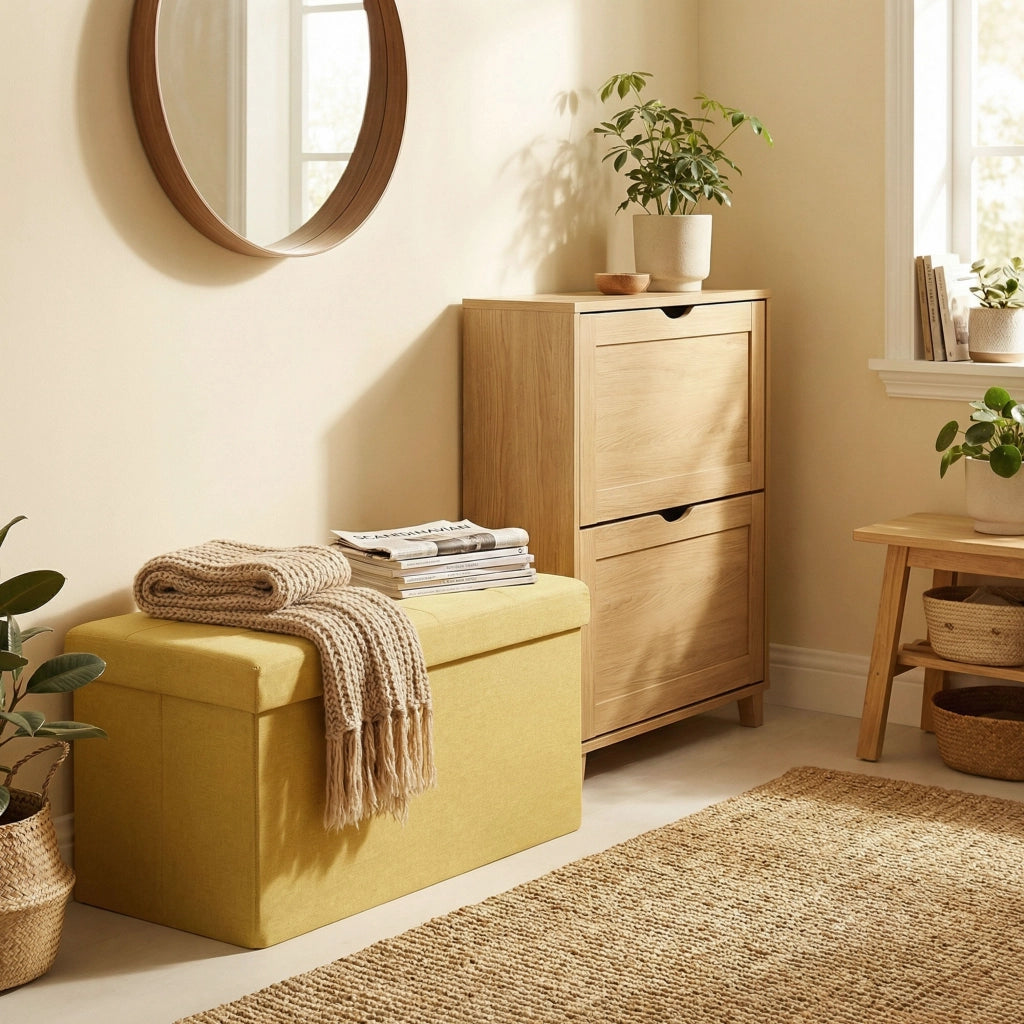 Pouf contenitore pieghevole 84L ¨C Xylo ¨C tessuto lino sintetico giallo 76x38x38 cm