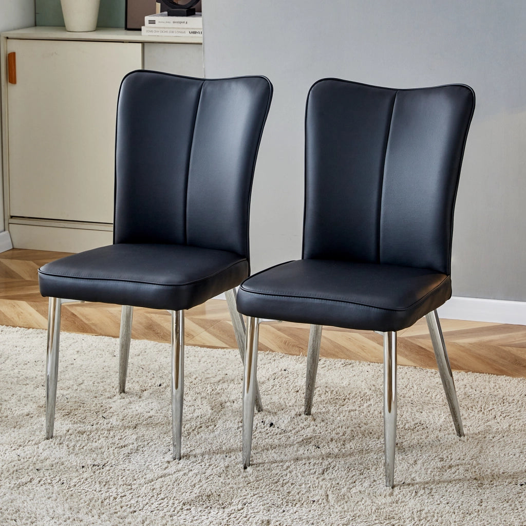 Sedie da Pranzo Modern Design ¨C MINIMAL ¨C Nero, Gambe in Metallo Argento, Set 2 Pezzi