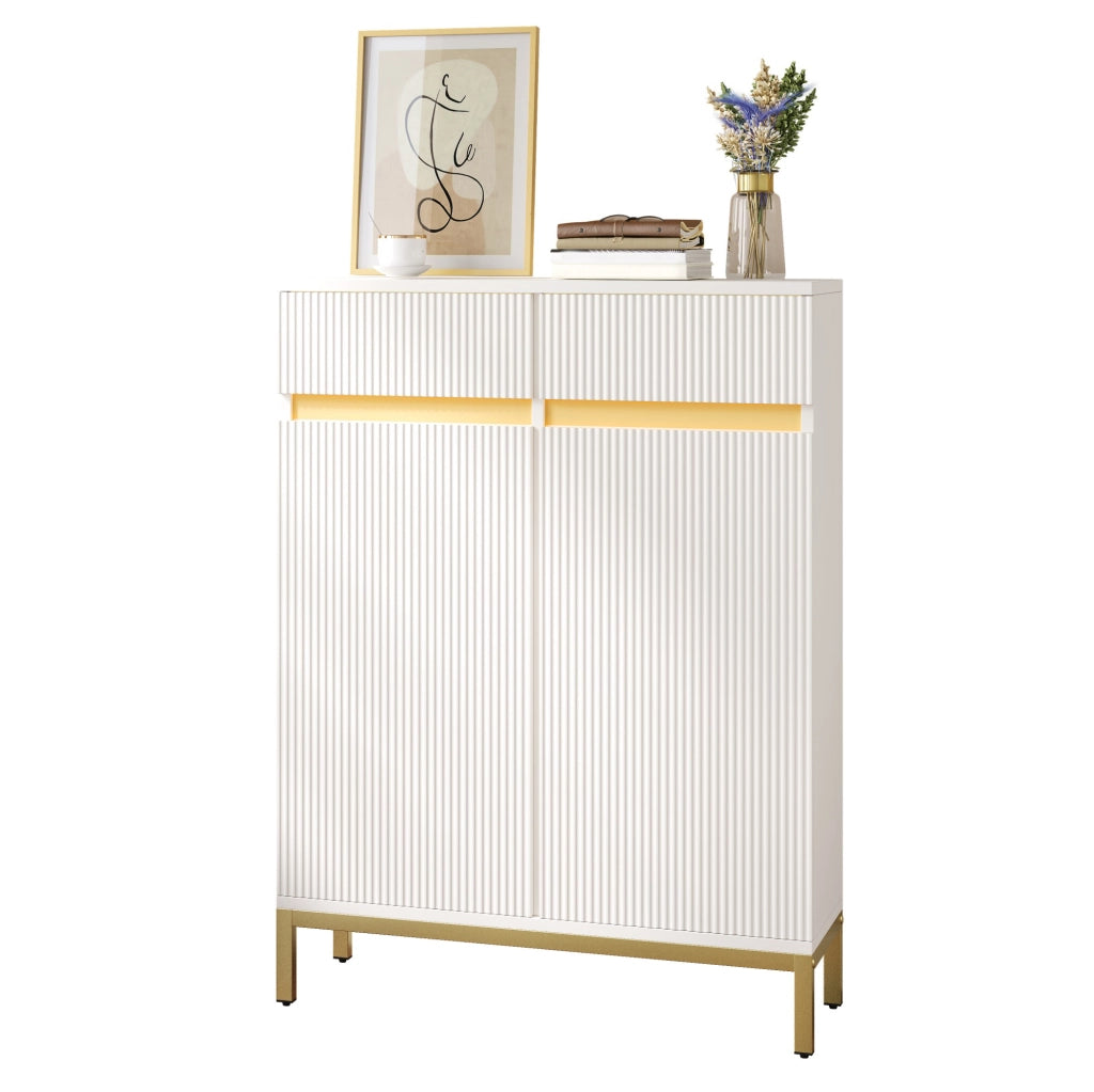 Scarpiera 80x35x103 cm con 2 cassetti, 2 ante e LED integrato bianca HAVRYA