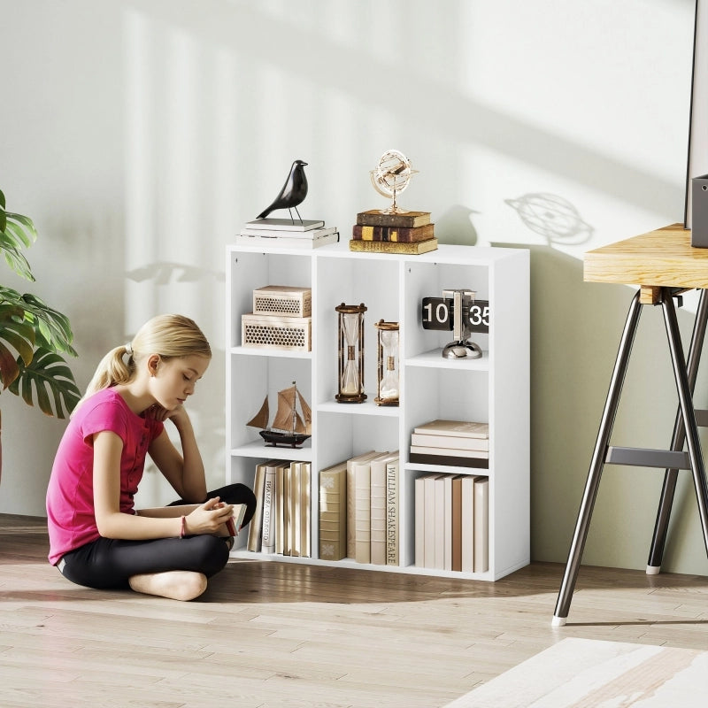 Libreria a 3 livelli con 8 scomparti aperti in legno bianco per soggiorno, camera e ufficio 74,3 × 24 × 80 cm