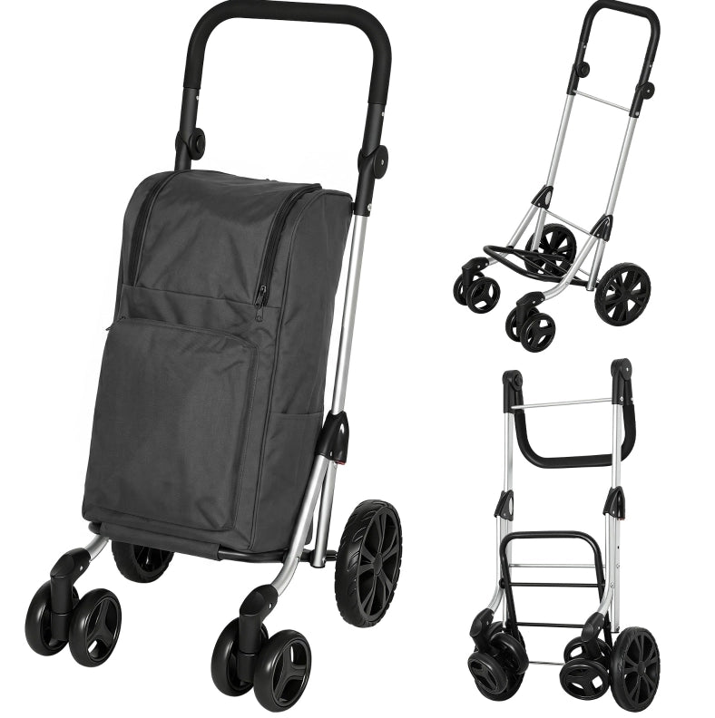 Carrello spesa pieghevole 58x44x100 cm in poliestere grigio scuro, 46 L, salvaspazio –