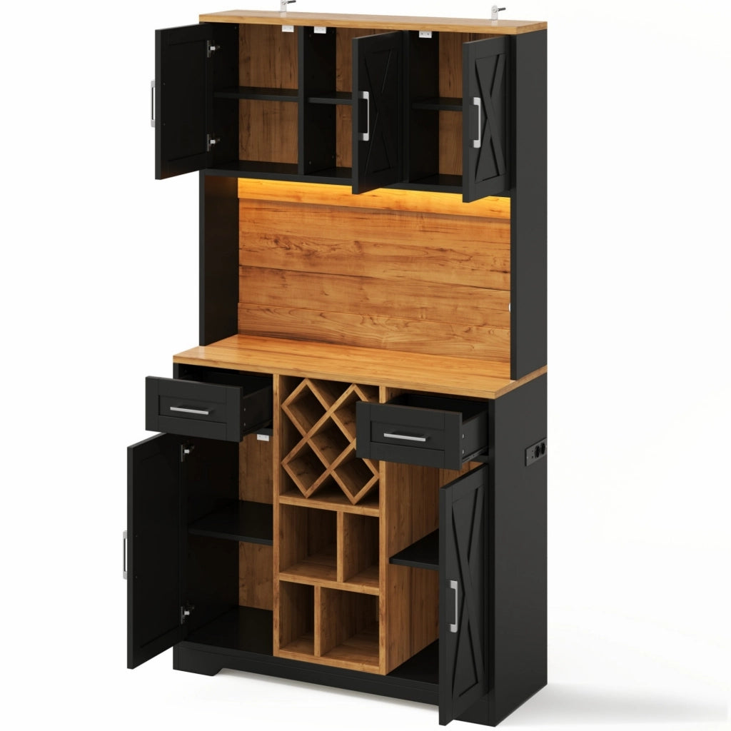 Mobile per Cucina con Scomparti e Portavino ¨C Minimal ¨C Legno Multistrato 180x105x40 cm