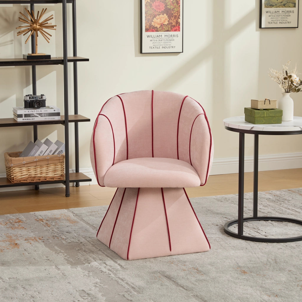 Poltrona girevole in ciniglia rosa con schienale alto e braccioli per camera e soggiorno 56 × 54 × 74.5 cm