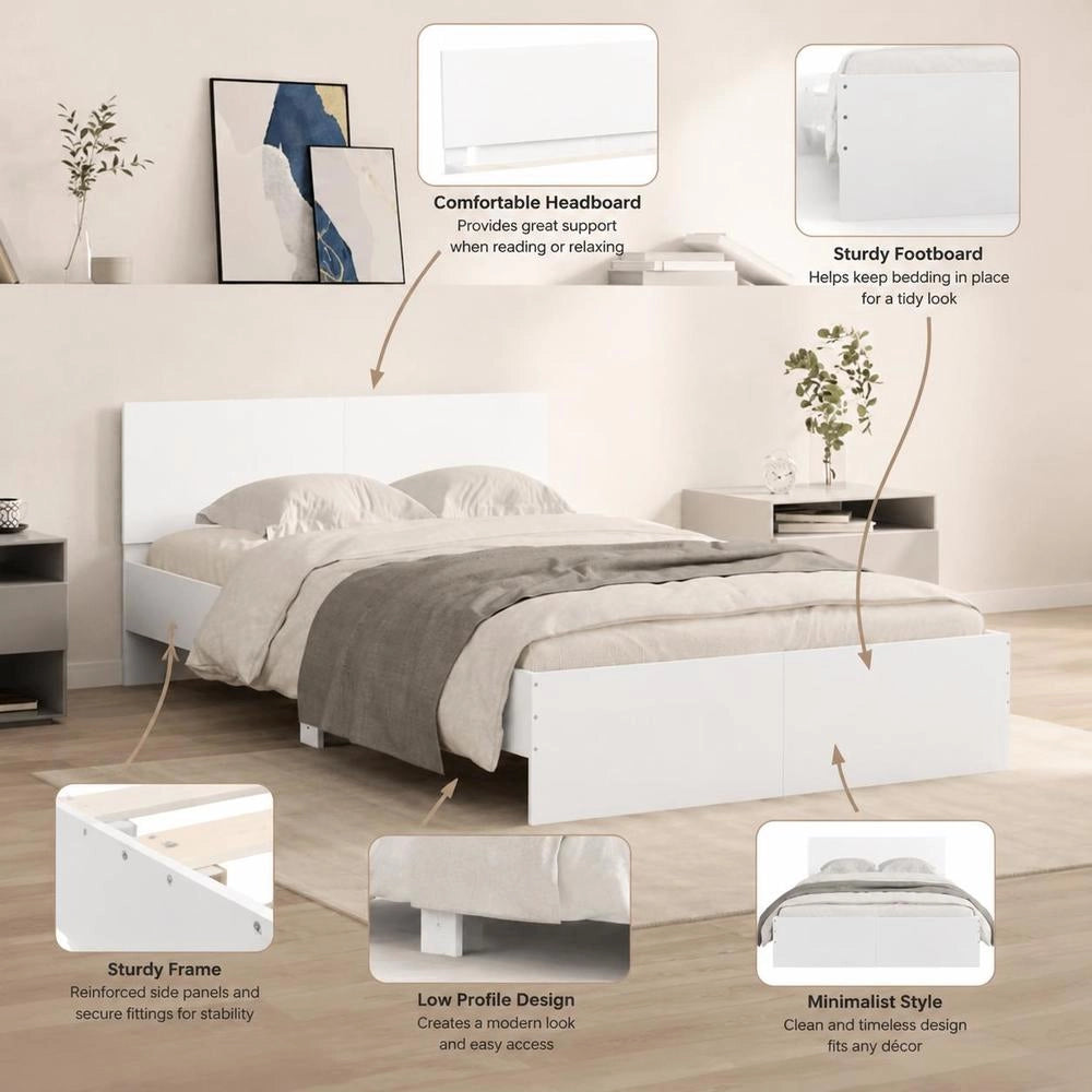 Bed Frame With Headboard, White, 120x190 Cm