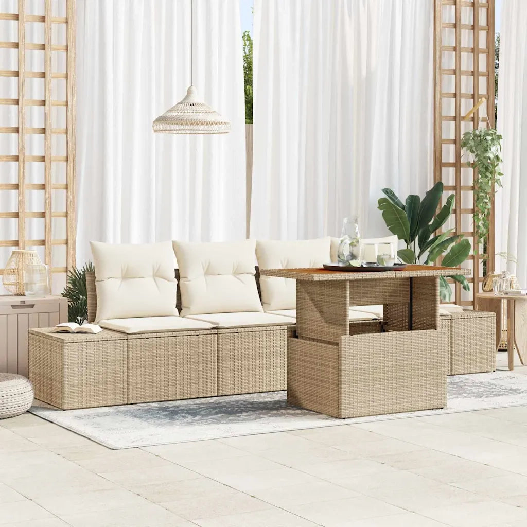 Set Divano da Giardino 5 pcs Beige Poly Rattan