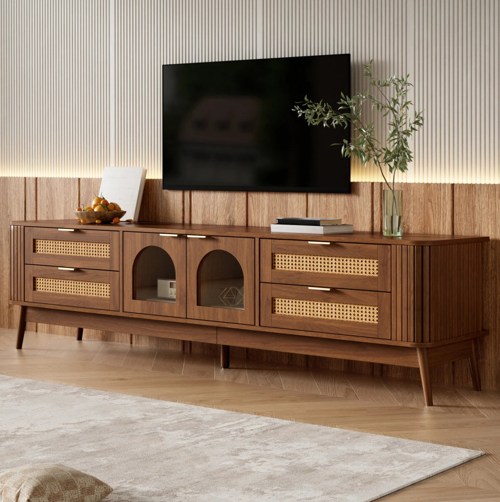 Mobile porta televisore con ante in vetro e luce LED integrata