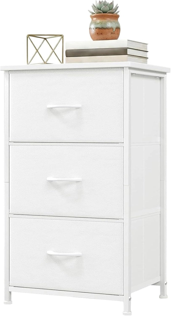 Cassettiera 3 Cassetti in Tessuto con Piano in Legno Mobiletto Contenitore Salvaspazio 40x30x75cm Bianco