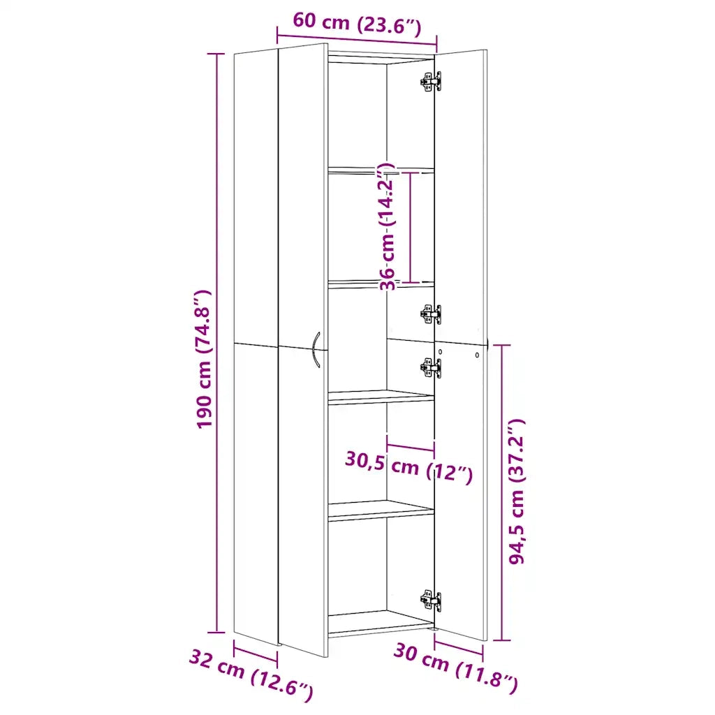 Armadio per Ufficio Rovere Sonoma 60x32x190cm Legno Multistrato CFW4079314